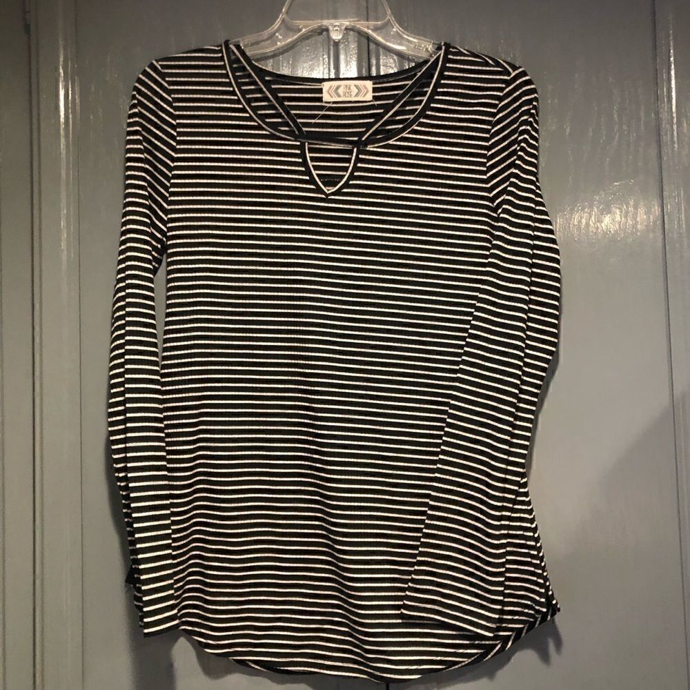 Pink Rose Black And White Striped Top